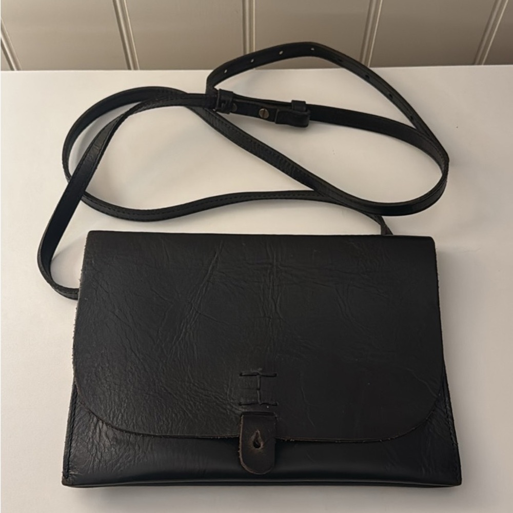 Slim Black Leather Crossbody Bag